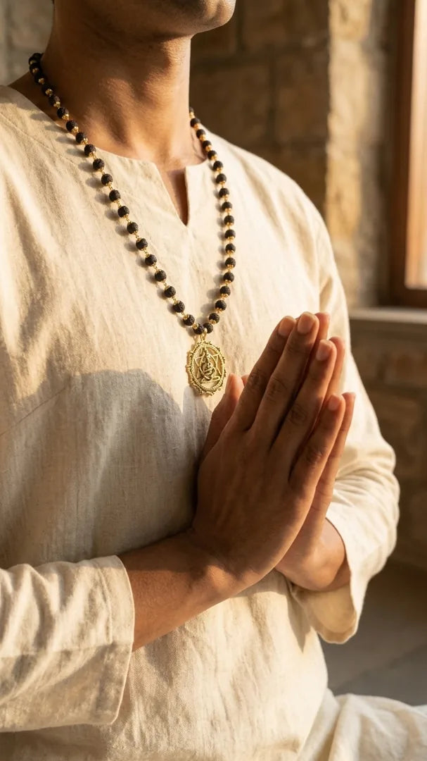Meditating Hanuman Ji pendant with Karungali brass-caps mala