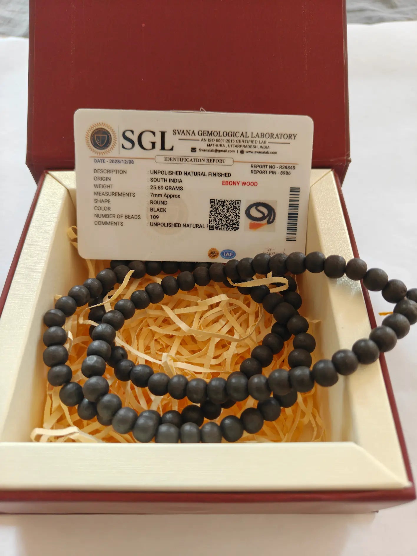 Lab Certified Karungali Mala with 108 beads inside Sankalpa Stone keep sake box