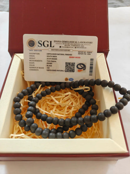Lab Certified Karungali Mala with 108 beads inside Sankalpa Stone keep sake box