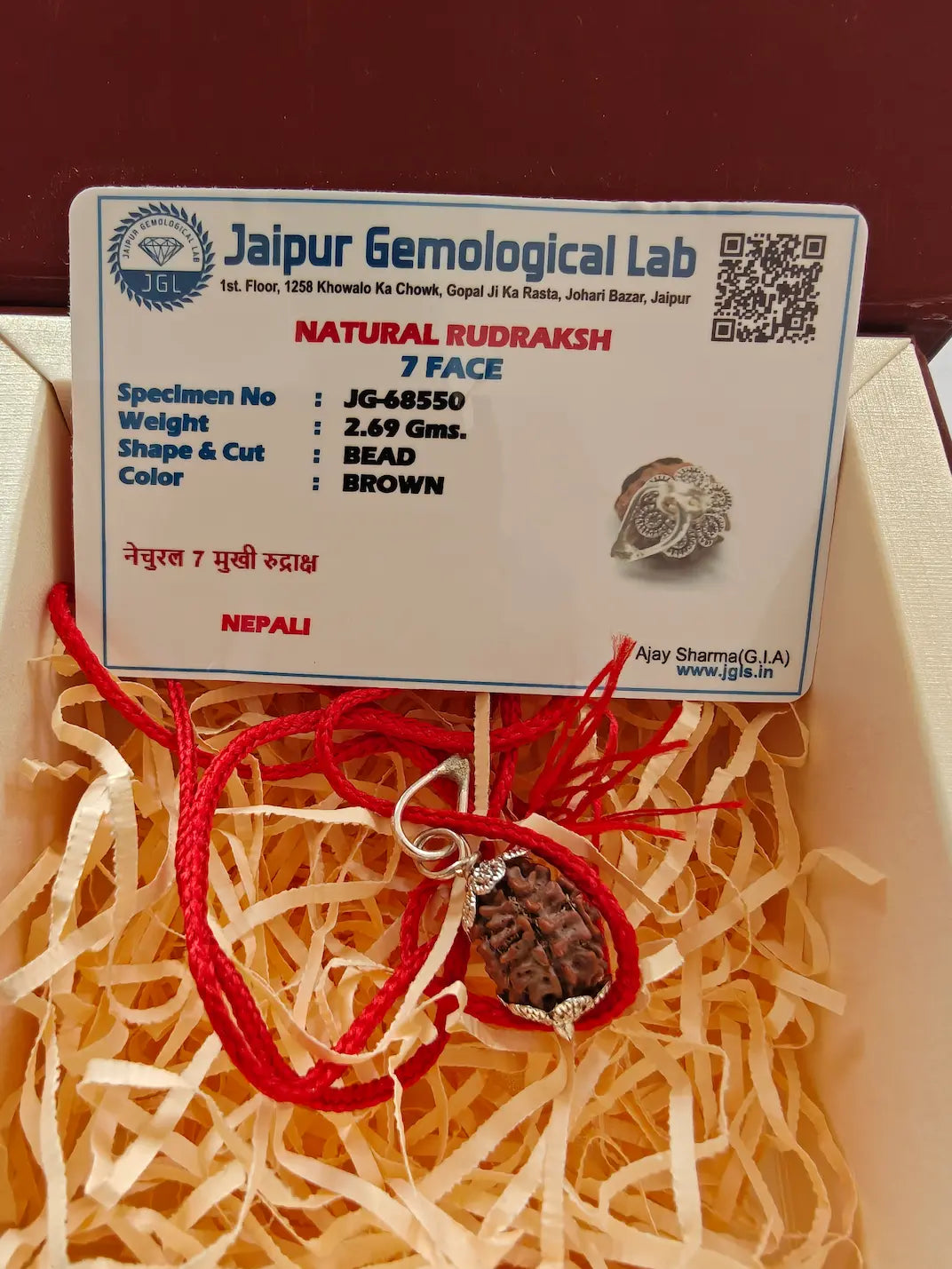 Lab certified 7 mukhi Rudraksha inside Sankalpa Stone keepsake box
