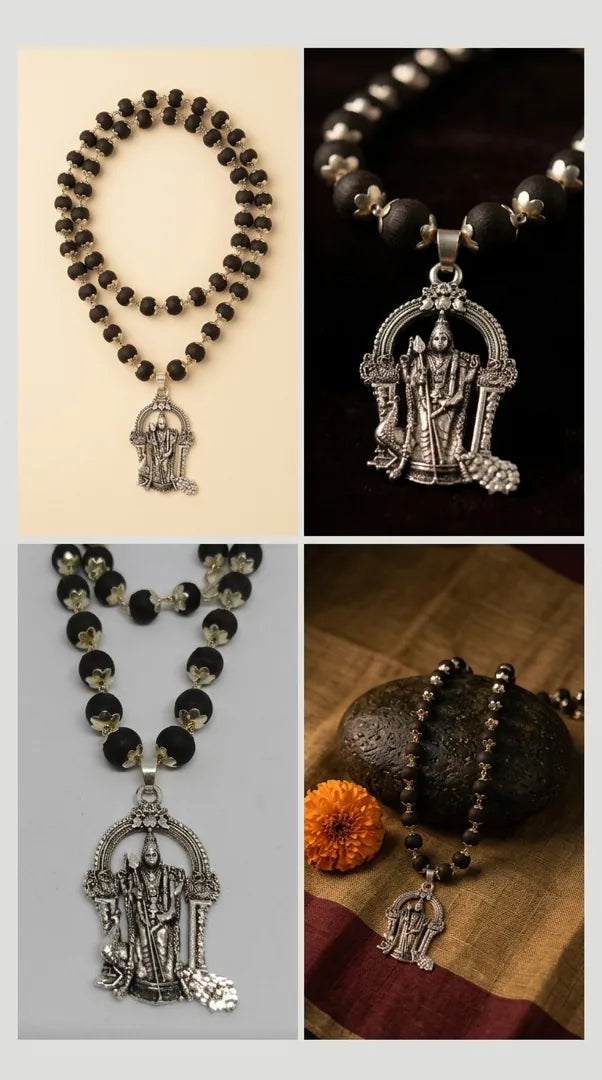 Murugan pendant with Karungali silver mala