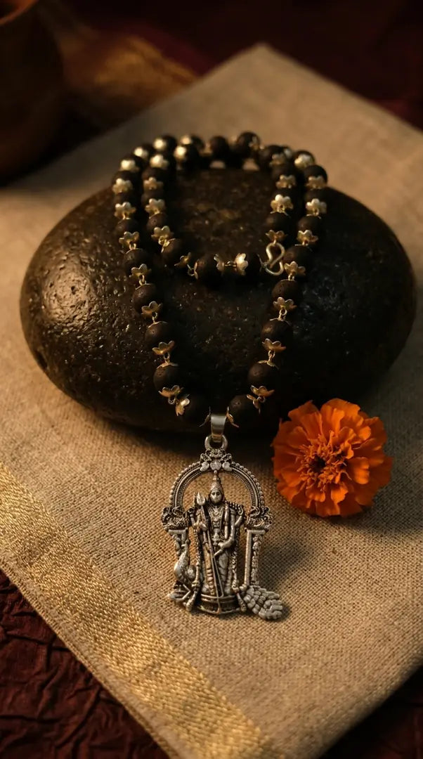 Murugan pendant with Karungali silver mala