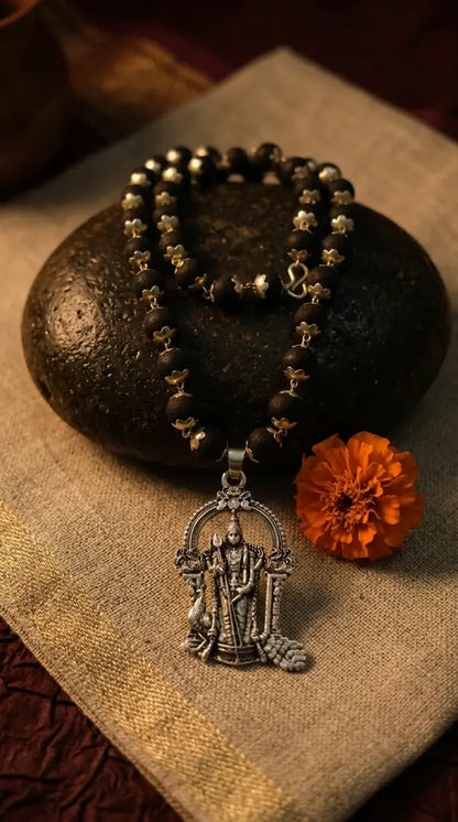 Murugan pendant with Karungali silver mala