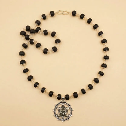 Hanuman Ji pendant with Karungali silver-caps mala