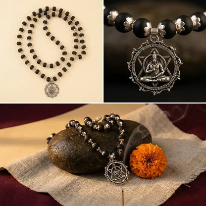 Hanuman Ji pendant with Karungali silver-caps mala