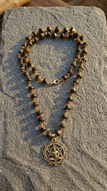 Meditating Hanuman Ji pendant with Karungali brass-caps mala