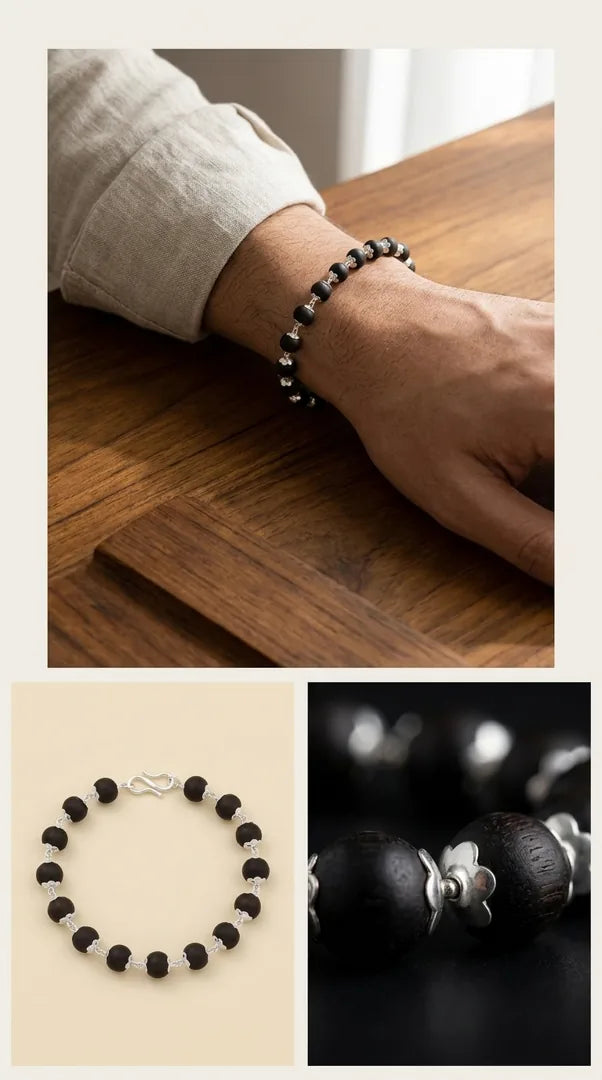 Karungali bracelet with silver caps