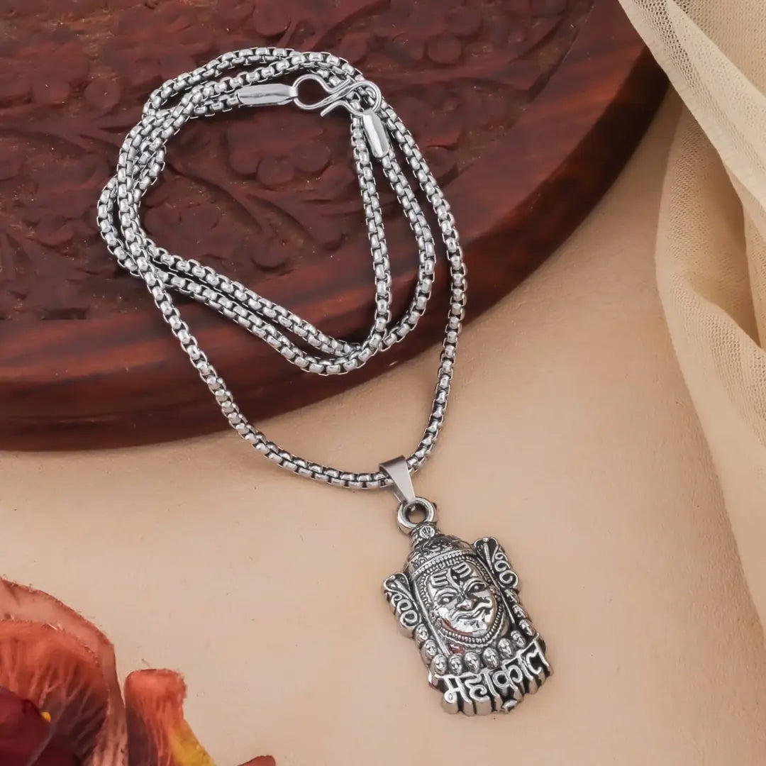 Mahakal pendant with silver chain