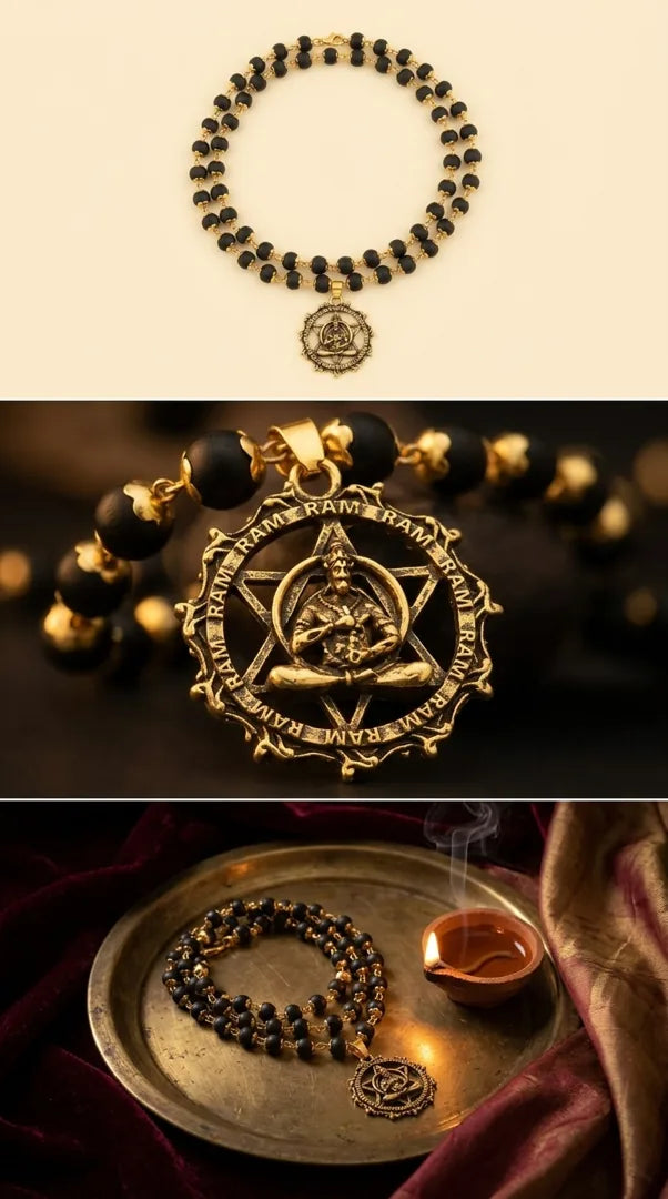 Hanuman Ji pendant with Karungali brass-caps mala