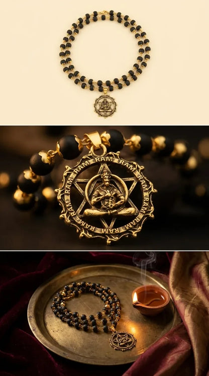 Hanuman Ji pendant with Karungali brass-caps mala