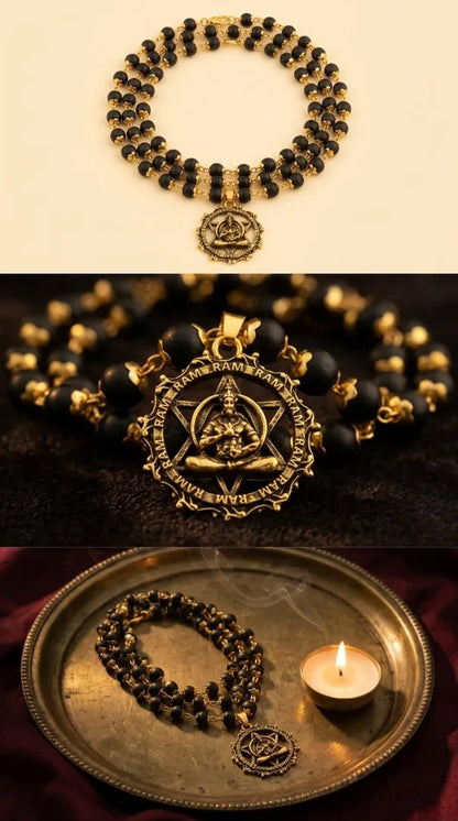 Hanuman Ji pendant with Karungali brass-caps mala