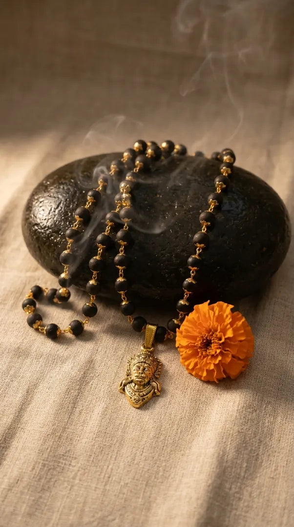 Hanuman Ji pendant with Karungali brass-caps mala