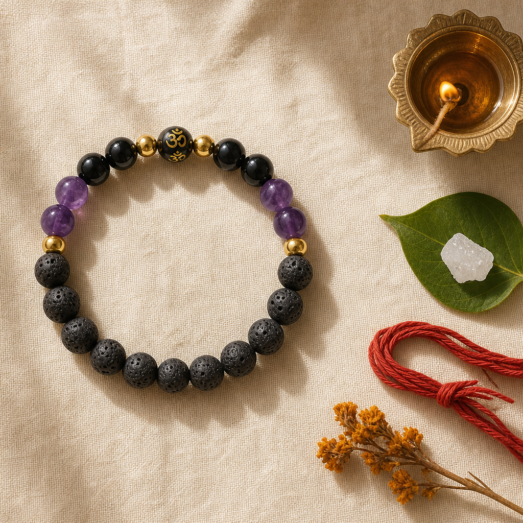 Energy Shield Bracelet — Styled flat lay