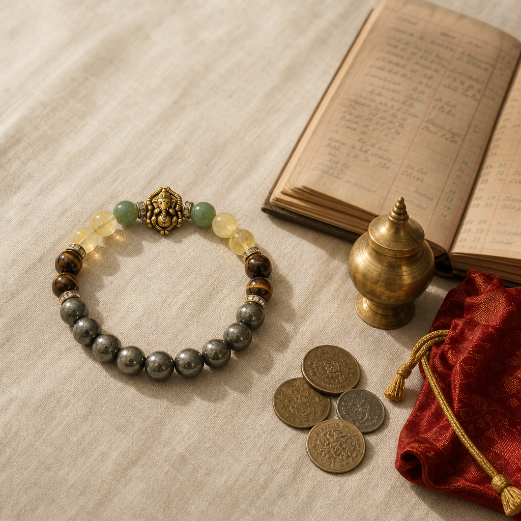 Money Magnet Bracelet — Styled flat lay