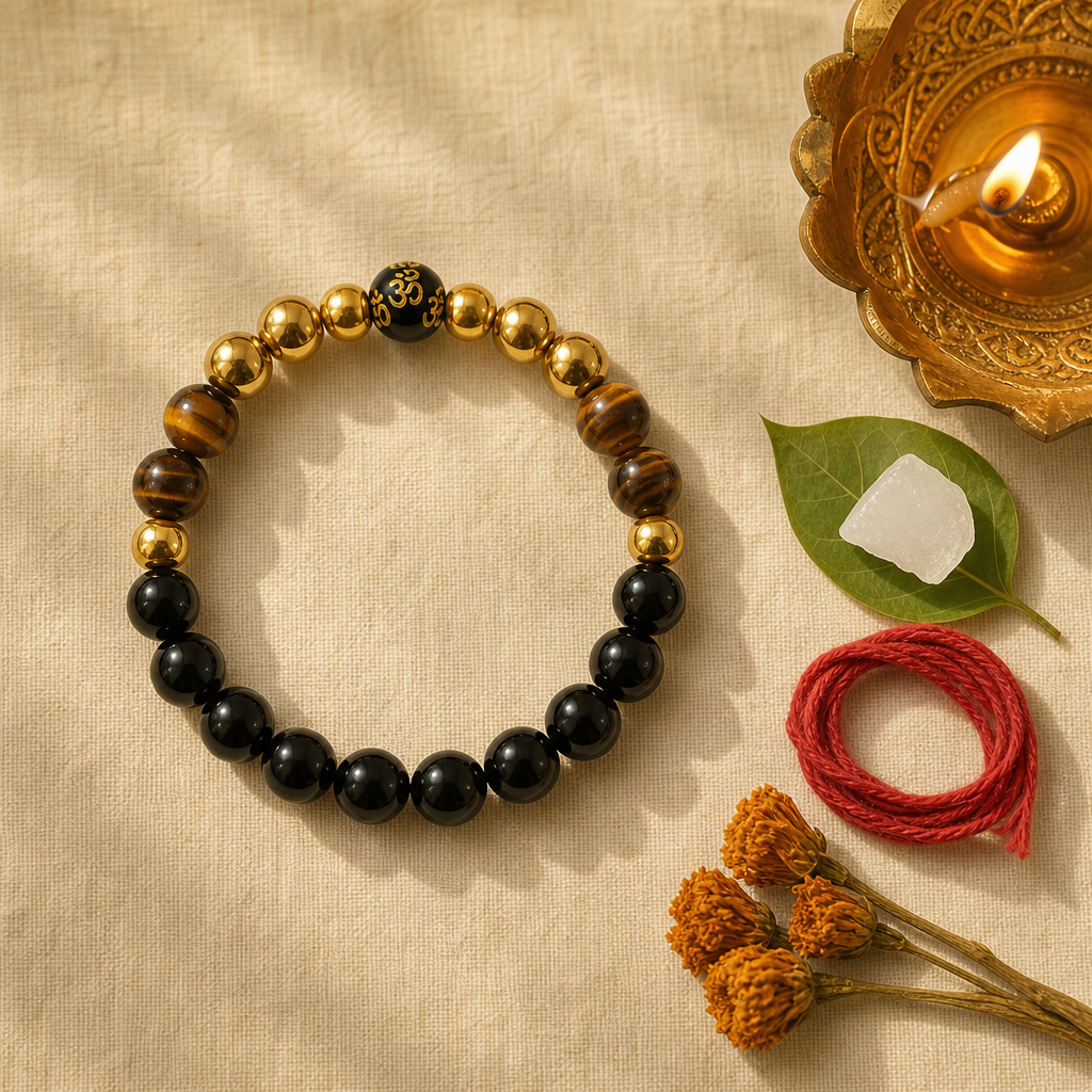 Triple Protection Bracelet — Styled flat lay