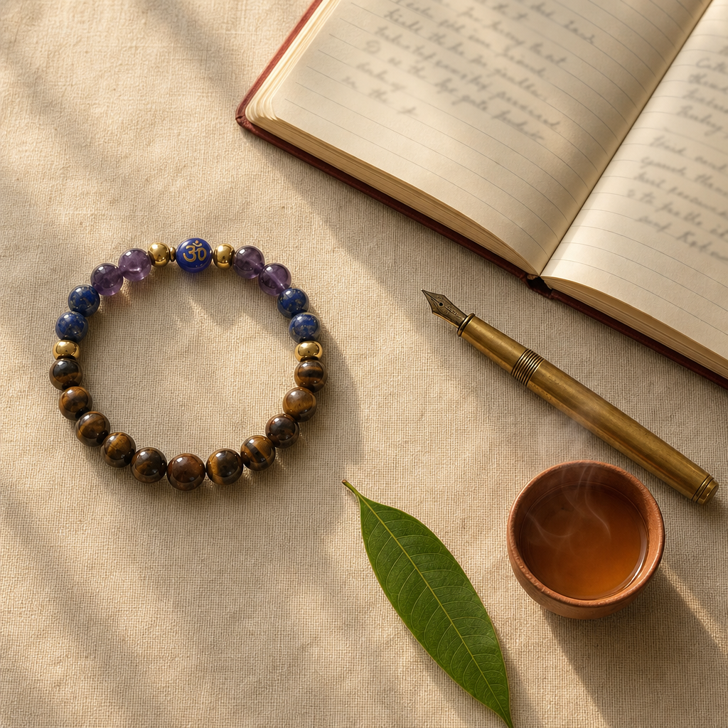 Exam Success Bracelet — Styled flat lay