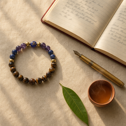 Exam Success Bracelet — Styled flat lay
