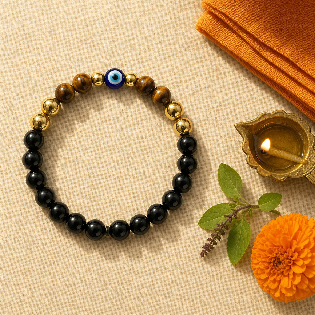 Daily Energy Shield Bracelet — Styled flat lay